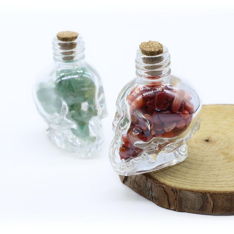 Crystals Healing MINI Crushed Stones Skull Spell Jars Crystal Chakra Stones Cute Glass BottleHealing Crystals Mini Skull Bottles