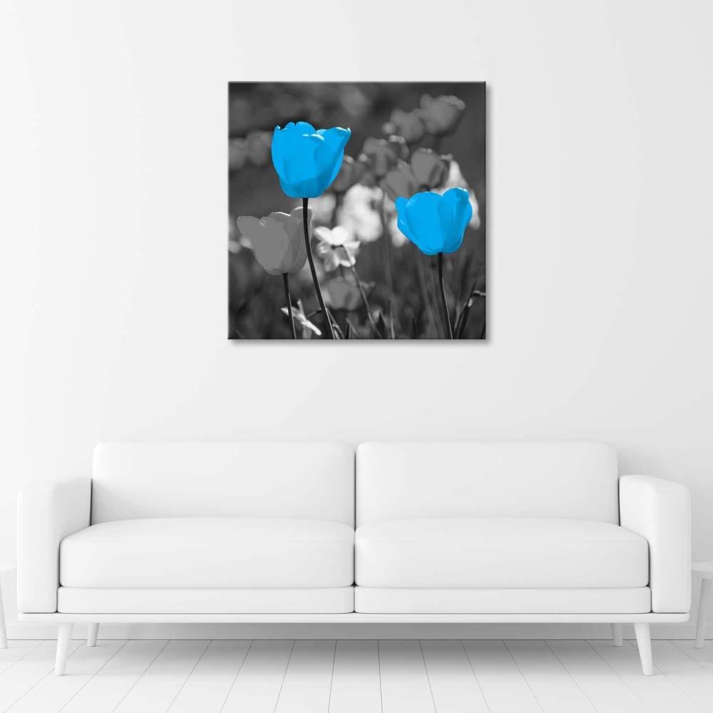 Canvas Print, Blue Tulips In a Meadow