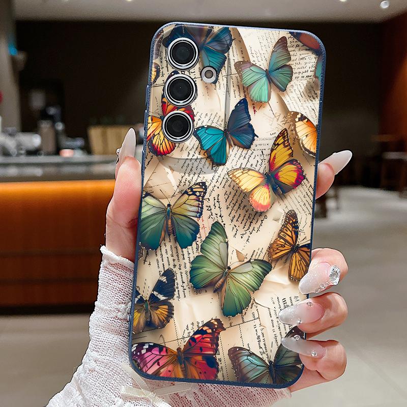 Soft Case For Samsung Galaxy A57 A37 A17 A56 A16 A55 A54 A15 A36 A26 INS Retro Butterfly Pattern Leather Texture TPU Phone Cover