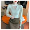 Autumn and Winter Women's Knitwear Bottoming Shirt Design Sense of Beading Hanging Neck Half-high Neck Blouse Inner Long-sleeved Tops