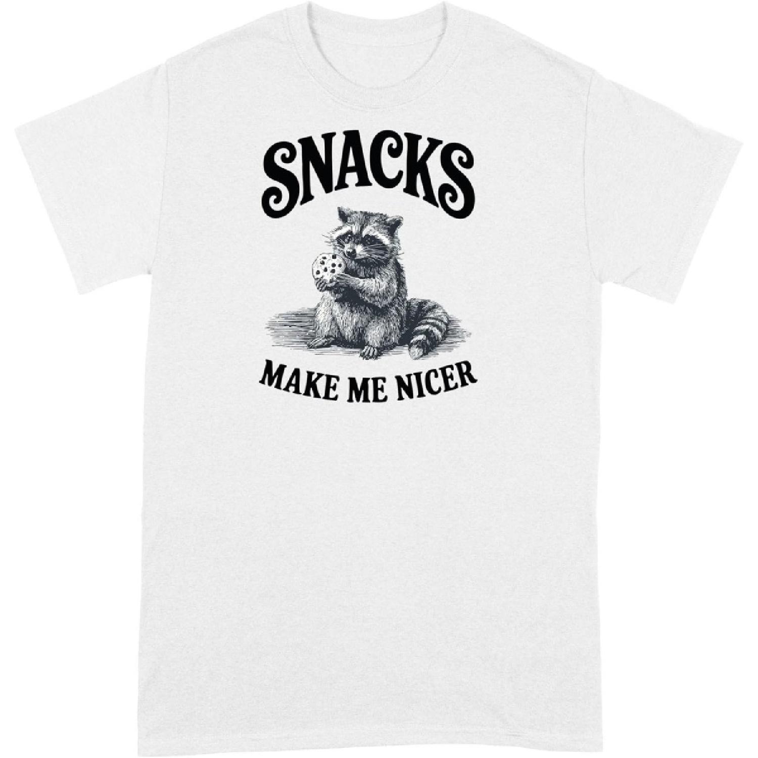 LIBBY S BENCHMARK27 DESIGNS Snacks Make Me Nicer Shirt Raccoon Tshirt XXXXXL белый
