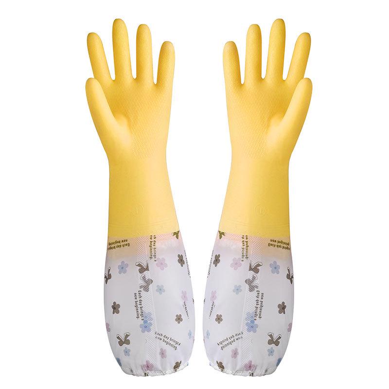 Thickened Long Cuff Waterproof Latex Kitchen Gloves for Dishwashing and Laundry