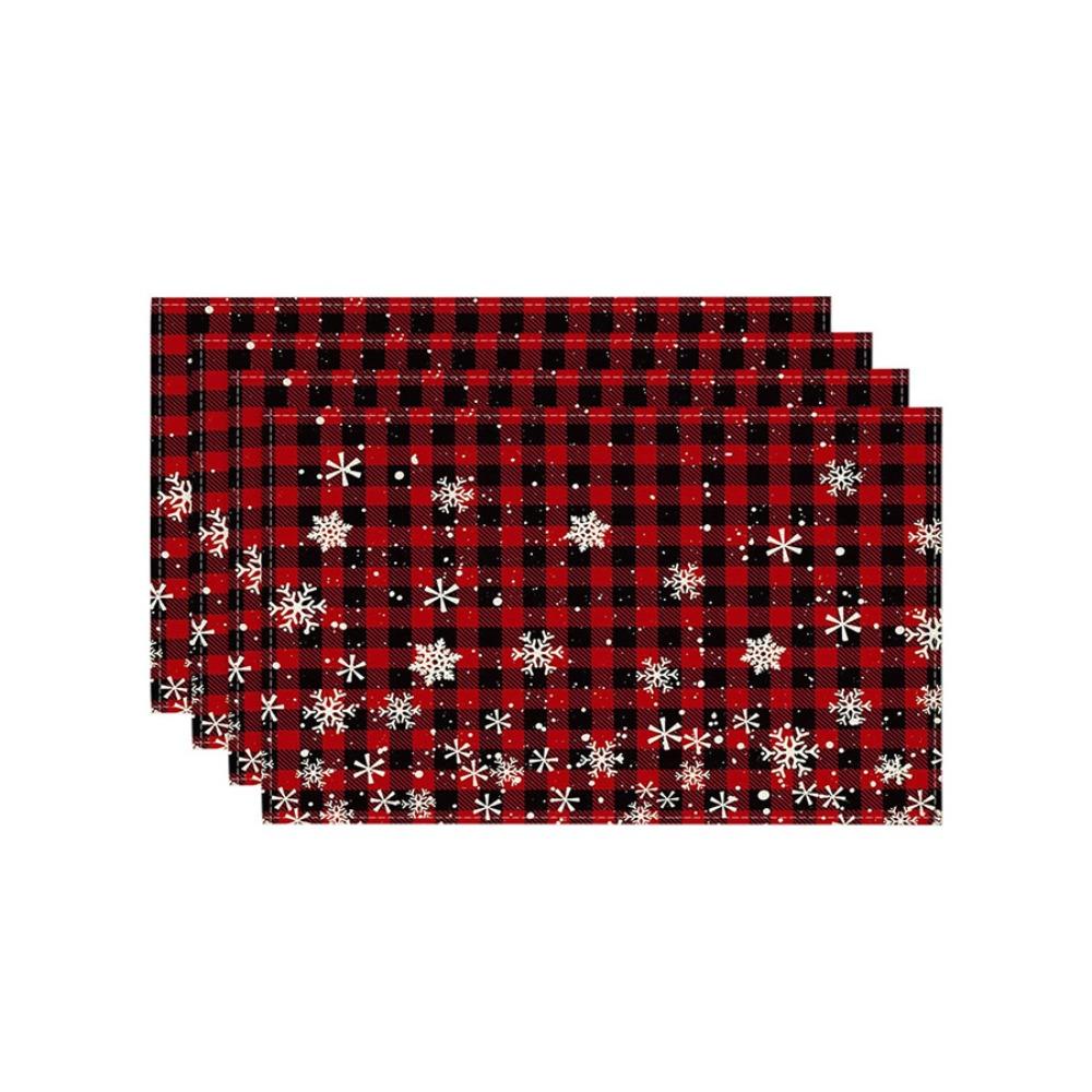 4PCS Linen-like Christmas Tree Placemats Anti-slip Tableware Insulated Mats New Year