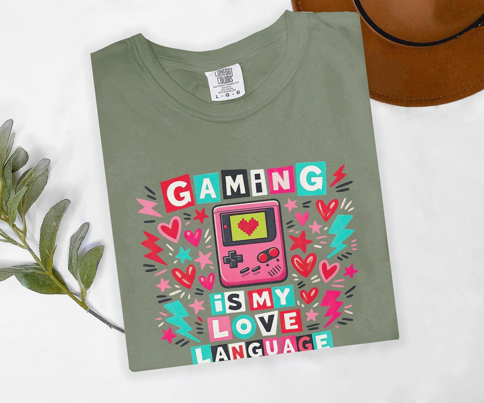 Gaming is My Love Language T Shirts, T-shirts, Video Game Console Shirt, Heart Pixel Art, Online Streamer, Cozy Gamer, Gift for Gamer S