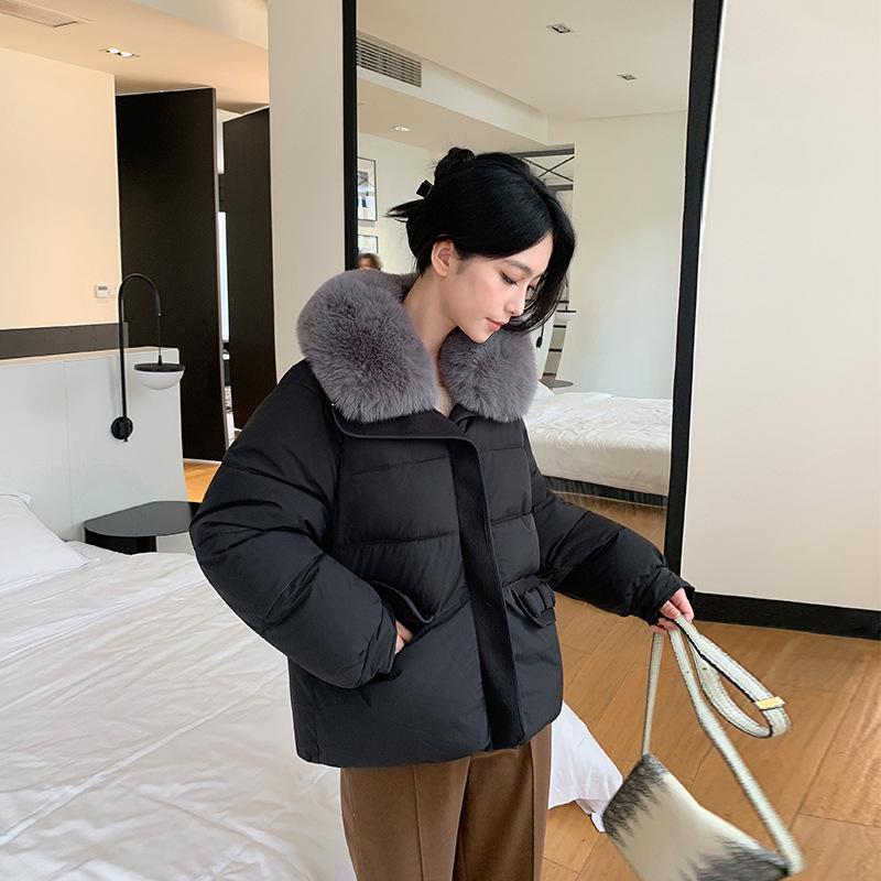 Cotton-padded women's lapel collar large fur collar short thickened warm winter new loose coat cotton clothes