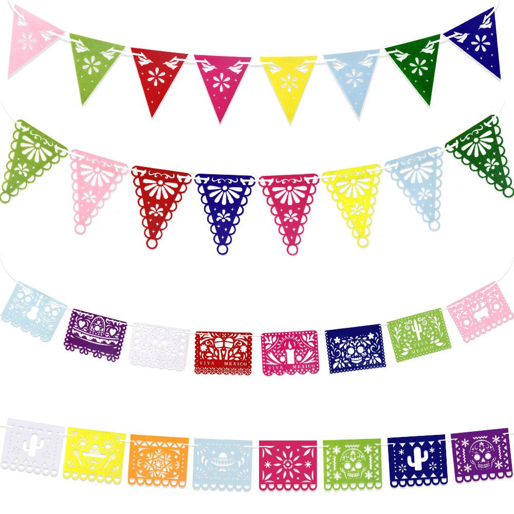 The Party Decoration Features Non-woven Fabric Hollowed-out Triangular Flags and Colorful Flags for the Atmosphere of the Day of the Dead On May 5th