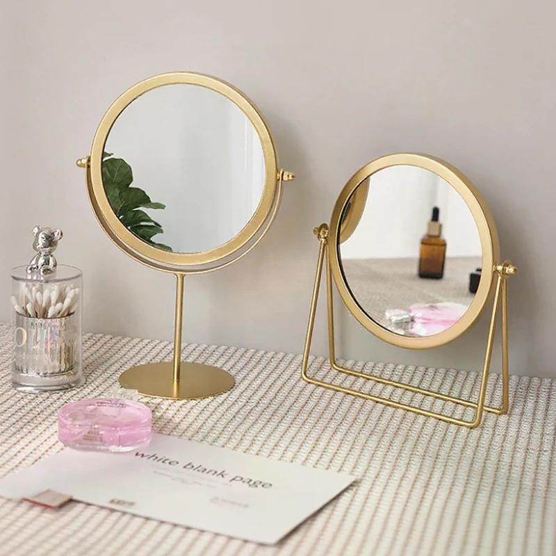 Nordic Gold Round Vanity Mirror For Makeup And Dressing Desk Tabletop Mirrors Home Decor 360°Rotation Adjustable Cosmetic Mirror