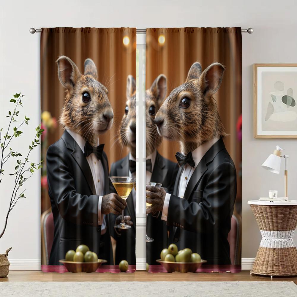 

Filtering Curtains Excluding Rods Non Movable Without Batteries Capybara Pattern Use Bedrooms Living Rooms Set Of 2 Made Polyester Room Decor W100*H70(CM)-Rod Pocket&1PCS