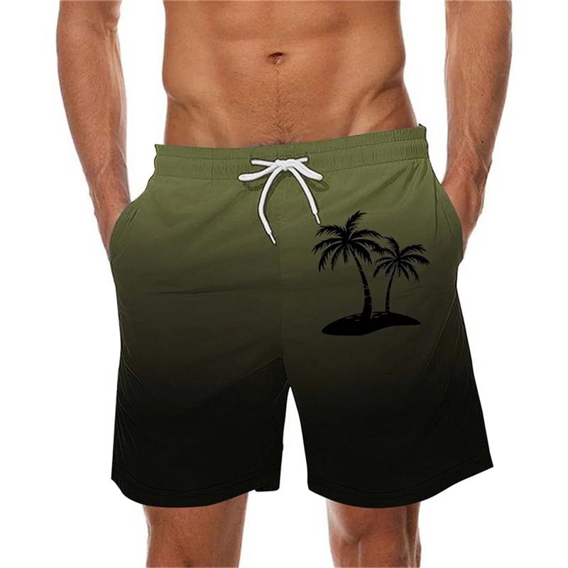 Gradient Color Palm Tree Pattern Beach Shorts Men 3d Printed Tropical Plants Swimming Trunk Summer Hawaiian Holiday Board Shorts