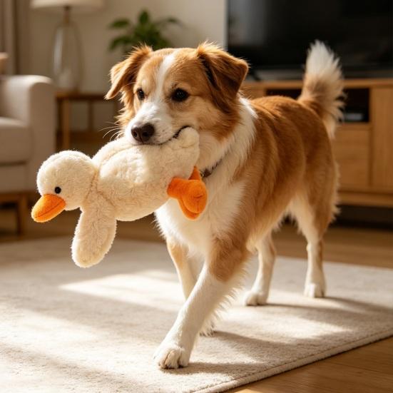 Plüsch-Enten-Hundespielzeug Quietschend Weiches Stofftier Hunde Kauspielzeug Welpen Zahnungsspielzeug für Hunde Kuschel Interaktives Tauziehen