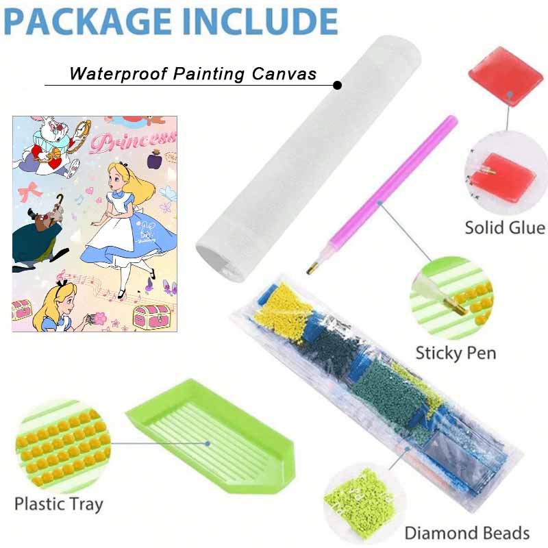Disney Diamond Painting Kit, 5D Alice In Wonderland Wall Decoration Art Gift for Living Room, Bedroom, Study Room, Etc.