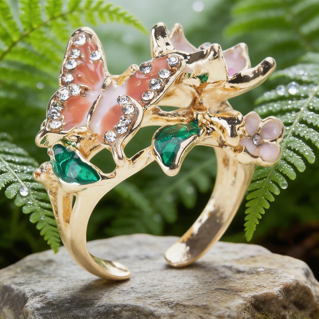 Fashion Butterfly Rings Featuring Vibranting Drip Oil Alloy Construction For Everyday Elegant And Symbolic Charm