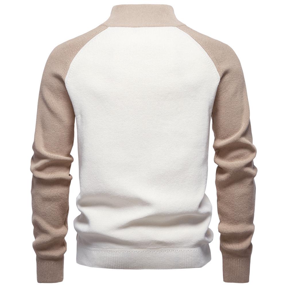 Men's European Stand Collar Half-Zip Sweater - Solid Color, Versatile Fall/Winter Style, Long Sleeve Trendy Casual Wear.