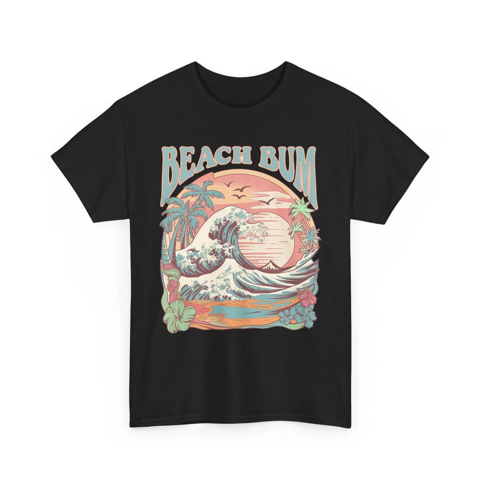 Beach Vibes T-Shirt | Summer Ocean Waves | Beach Bum Retro Tropical Wave Shirt XL