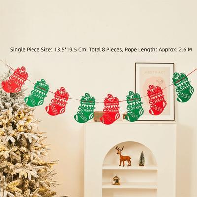 Felt Christmas Banner Red Green Elk Design Xmas Pull Flag Hanging Ornament Santa Design Party Banner New Year Party