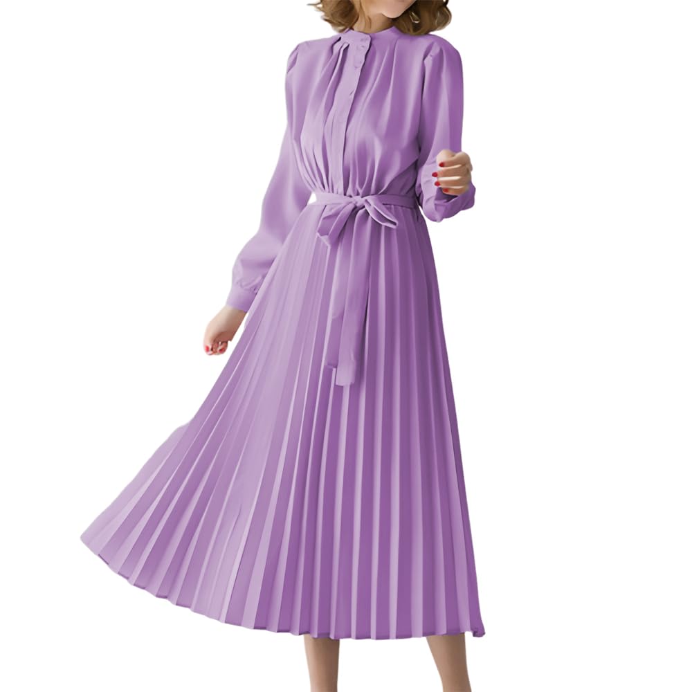 Elegant Pleated Long Waist Perfect for Spring and Perfect for Special Korean Size L ROSELUCA. Dress, Women's, Sleeves, Ribbon, Collared, Pastel,