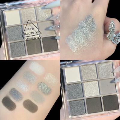 9 barev Šedá paleta očních stínů Shimmer Matte Sootiness Makeup Palette Smoky Eye Makeup