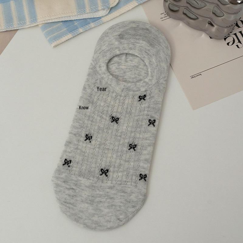 

Женские весенне-летние сетчатые носки-лодочки-невидимки с бантом - корейский стиль, тонкие и бесшовные One Size