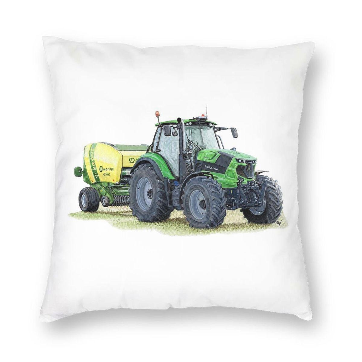 Green Tractor Square Pillowcase Polyester Linen Velvet Printed Zip Decor Pillow Case Sofa Cushion Cover 30x30cm