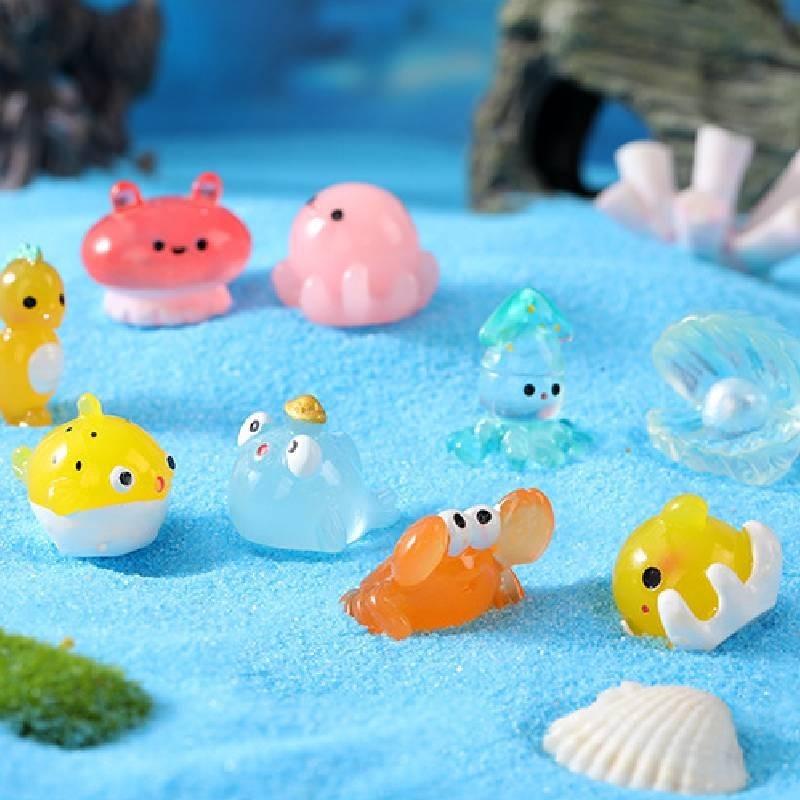 Adorable Resin Ocean Animal Figurines With Cute Cartoon Designs Including Whale Jellyfish Hermit Crab And More