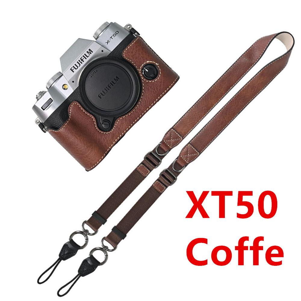 Litchi Skin PU Leather Half Case for Fujifilm Fuji XT50 XS10 XS20 XT30 XT30II XT20 XT10 XT5 XM5 Battery Opening Cover With Strap