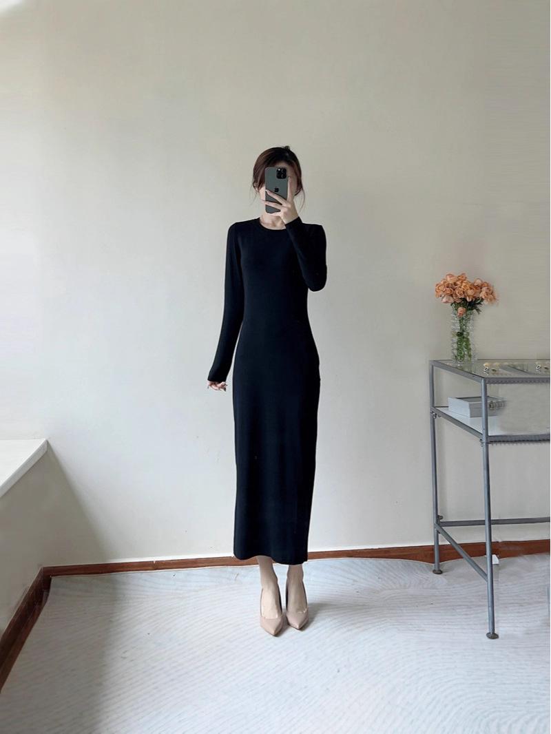 

Elegant Long Sleeve Solid Dress - Minimalist, Versatile, Slimming Style Extra Large
