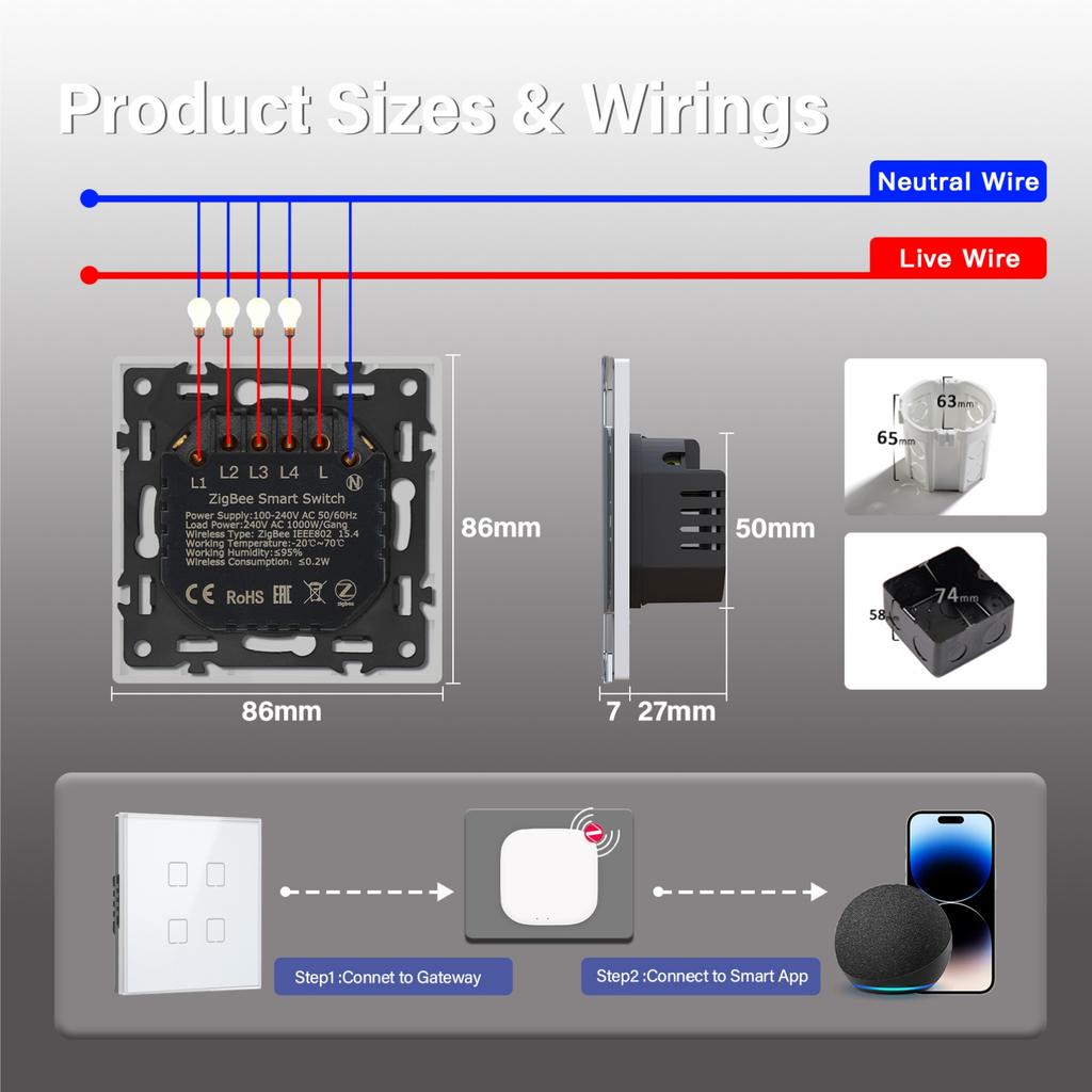 BSEED 1/2/3/4Gang Zigbee Touch Switch Glass Smart Wall Light Switch Touch Screen Backlight Control Aleax Smart Life App E Series