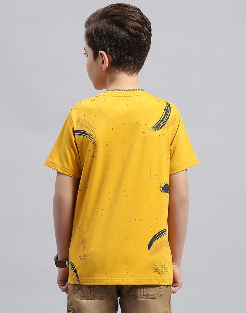 MONTE CARLO Boys Mustard Printed Round Neck Half Sleeve Regular Fit T-Shirt