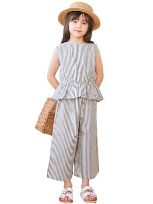 Conjunto Babados Calças Boca de Sino Top e Parte de Baixo Primavera Verão Para Sair Crianças Ever Closet [ever closet] Crianças, Meninas, Sem Mangas, Comprimento 7/8,