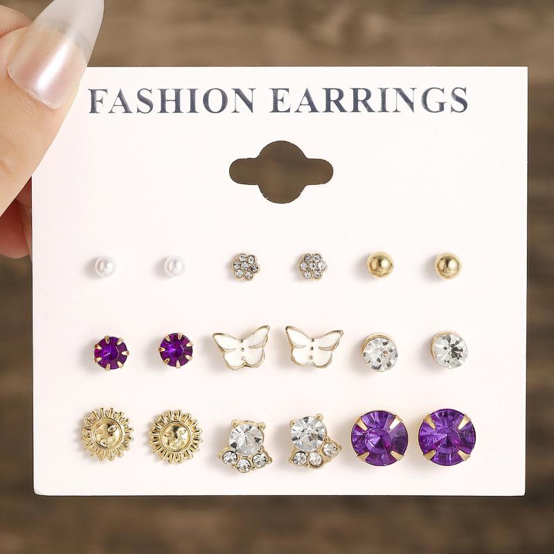 9/12Pairs Assorted Stud Earring Set With Pearl Rhinestone Design For Daily Wear Party Gifts For Women Girls