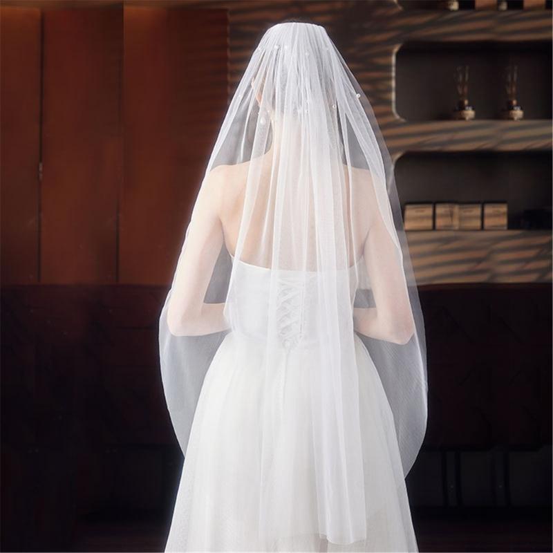 Stylish Artificial Pearls Veil Wedding Bride Veil With Secure Hair Comb Design Great For Bridal Shower Special Occasion