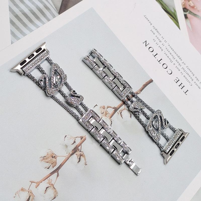 Strap for Apple Watch 10 9 8 7 6 5 se watchband for iwatch ultra S10 42mm 46mm 41mm 45mm Metal Diamond Stainless Steel Bracelet