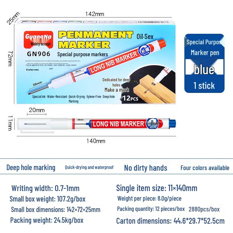 Wide-Mouth Deep Hole Marker Pen for Woodworking & Tile - Quick-Drying, Long-Nosed, Oily Construction Marker