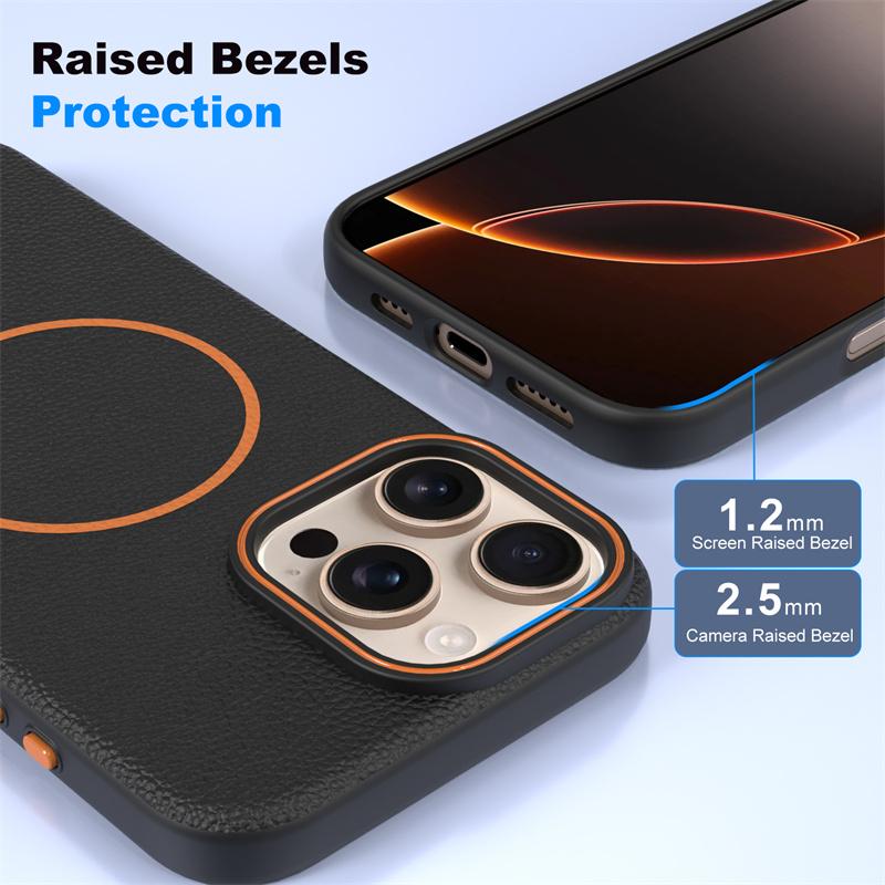 Ultrathin Simple Magsafe Phone Case For Iphone 16 Pro Max 15 Pro 14 13 12 Lichee Pattern Hit Color Lens Wireless Charging Cover