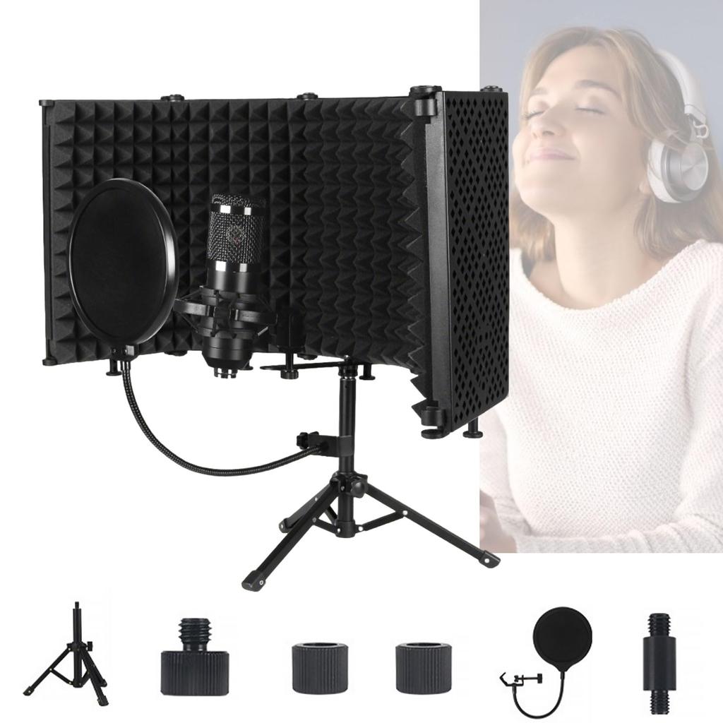 ZMZZZX Reflection Filter, Microphone, Soundproofing, Soundproof Room, Foldable, Five-Fold Shield, Lightweight (Black)