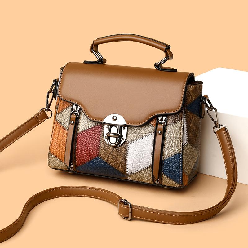 Vintage Minimalist Crossbody Bag, Color-Blocking Decoration, Anti-Theft Twist-Lock Design, Multiple Compartments, Suitable for Women s Daily Use