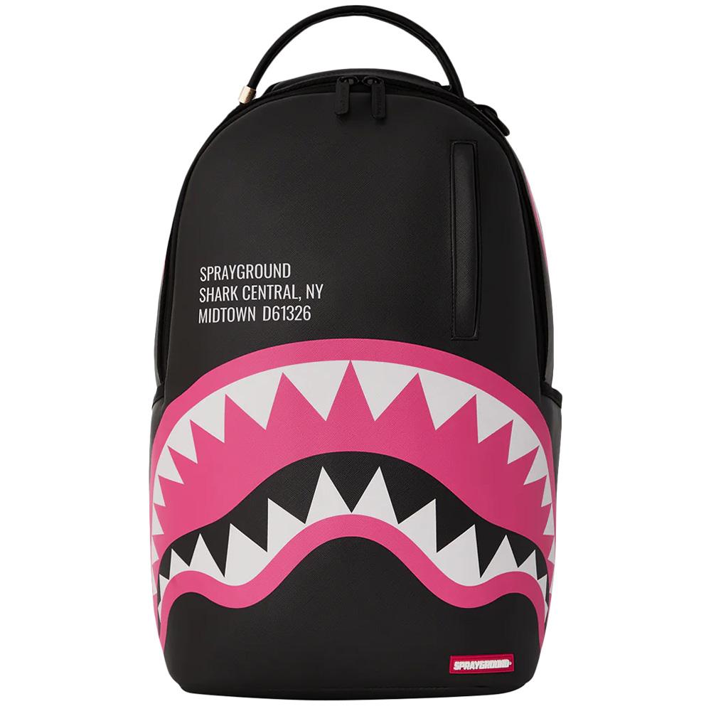 New SPRAYGROUND Shark Mouth PVC Backpacks Men Black/Pink W1035718