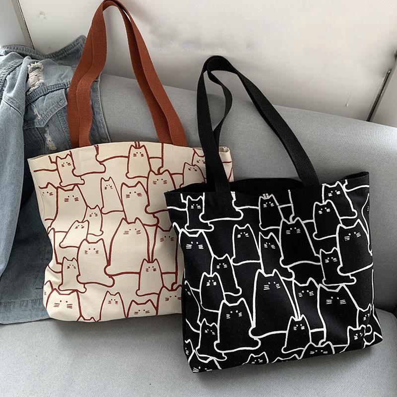 Geantă de pânză pentru femei de mare capacitate pentru studenți geantă de umăr literară simplă drăguță geantă de mână din pânză