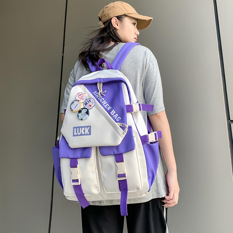 Backpack female college student Japanese simple girl backpack contrasting colors Korean version ins niche middle school student high school bag