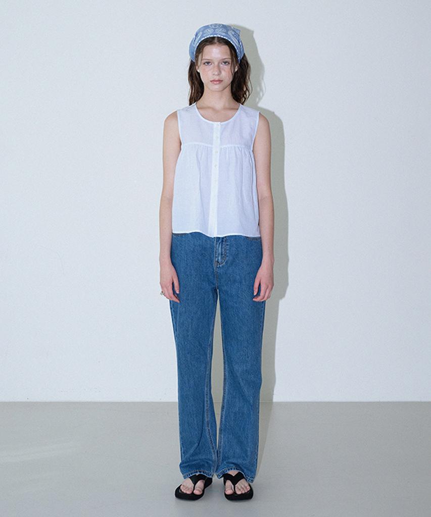 Hauseuobeupondeu Venice Shirring Sleeveless Blouse (Sky Blue)