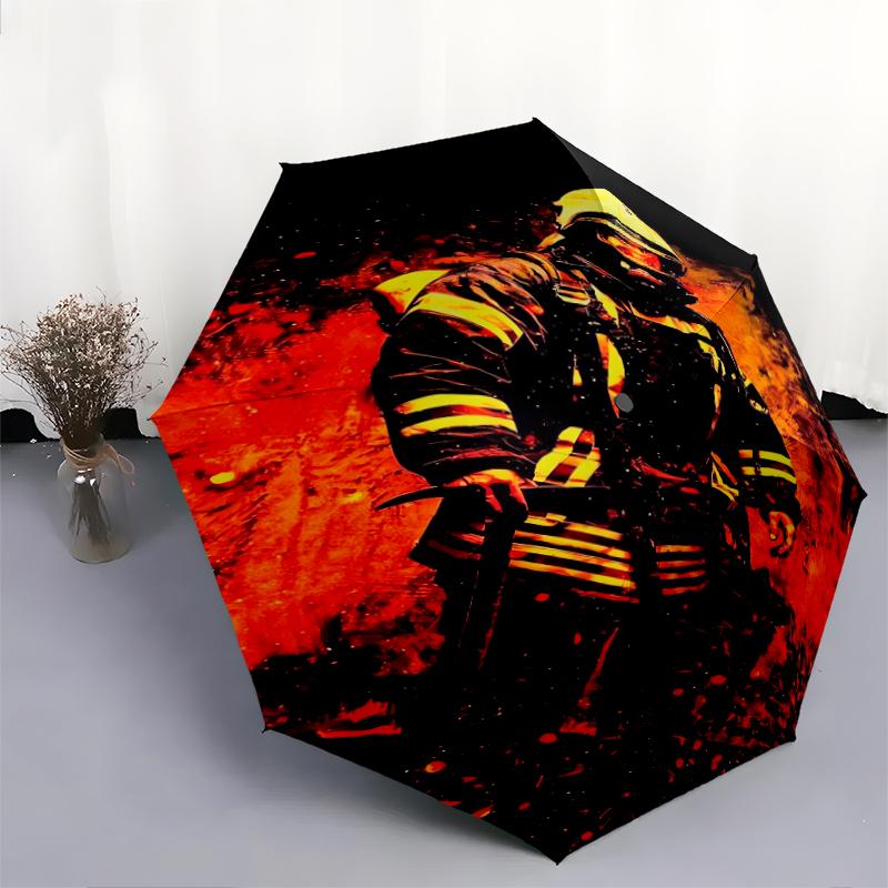 1 PC Automatic Folding Umbrella - Flame Art Pattern, Portable & Foldable Design with 8 Ribs, Christmas Birthday Gifts