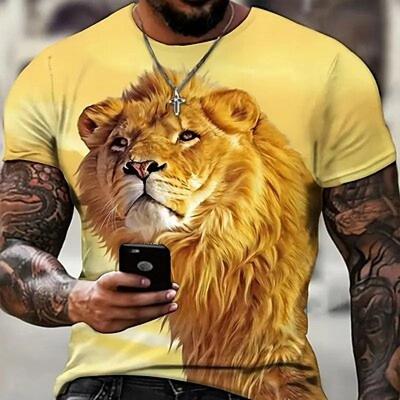 Herren T-Shirt Grafik Tier Löwe Rundhalsausschnitt Kleidung Bekleidung 3D-Druck Outdoor Täglich Kurzarmdruck Vintage Modedesigner
