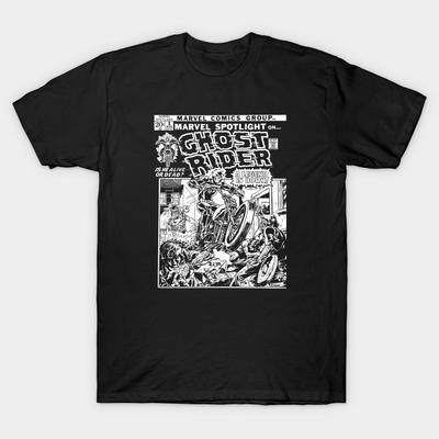 Asian Size Men Black Print T-shirt Spirit Of Vengeance No-Cut Heat Transfer Print Cotton Tshirt