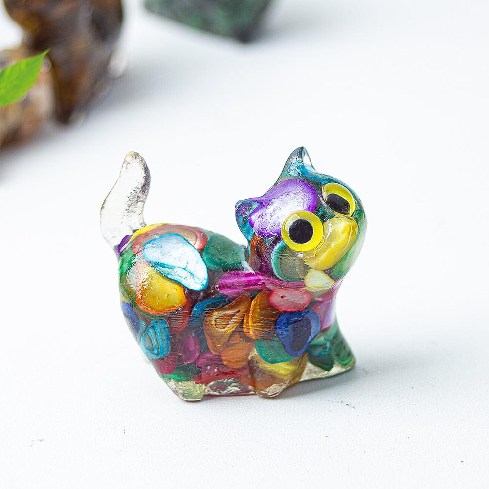 Figurine Artistique en Résine Chat de Cristal Faite à la Main avec un Design Dynamique Pour la Décoration Intérieure et les Cadeaux
