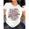European Size Women'S Casual Knit Happens Graphic T-Shirt - White Short Sleeve Crew Neck with Colorful Yarn & Heart Design