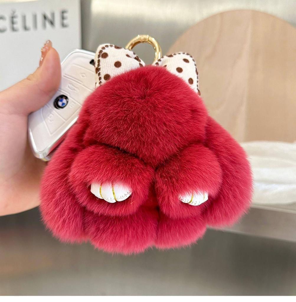 Rabbit Doll Bag Pendant Fashion Pluff Bunny Keychain Fluffy Cute Play Dead Rabbit Bowknot Smooth Rabbit Fur Keychain Girl Friend