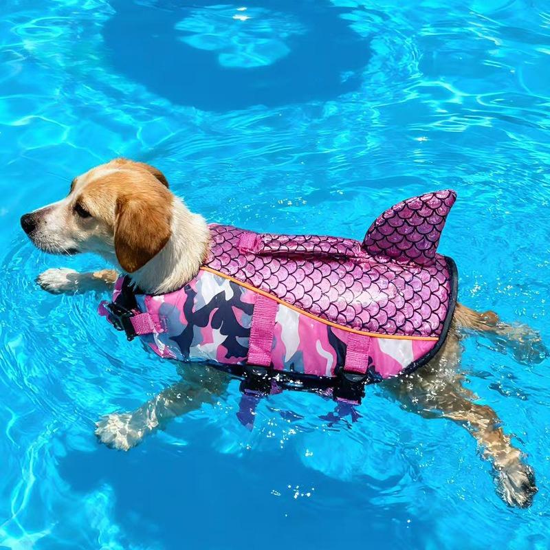Durable Quick Drying Large Dog Life Jacket Dog Swimming Jacket with Rescue Handle Shark Fin Design High Buoyancy Safety Suit Outdoor Swimming Gear