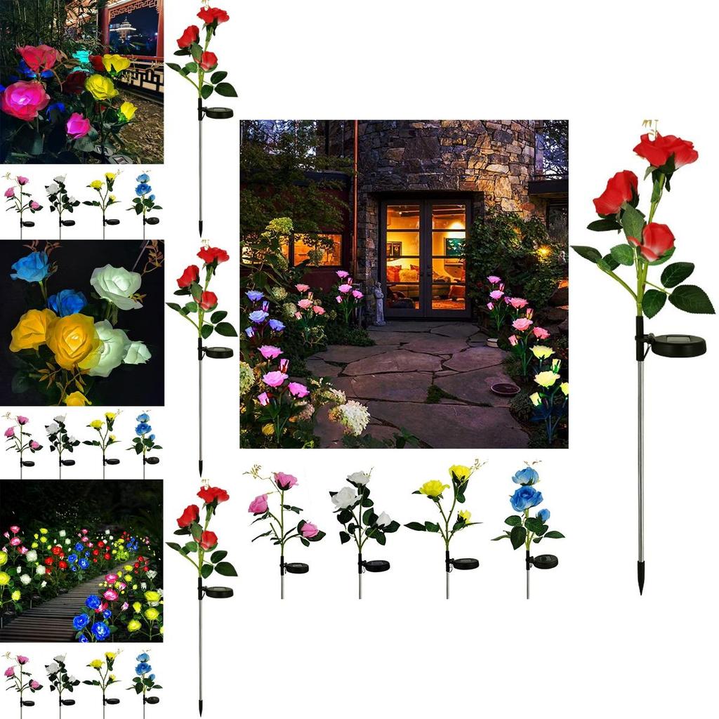 Color-changing Solar Rose Led Lights For Outdoor Garden Pathway Waterproof Lamp
