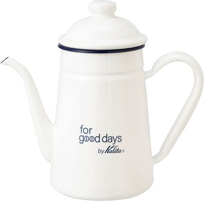 Kalita Kaffeekanne, Emaille, weiß, 1000 ml, offenes Feuer, hergestellt in Japan, ForGoodDays Tropfkanne, Tropfkessel, Kaffeekessel, Wasserkessel, Coffee Shop, Café, Camping, Outdoor