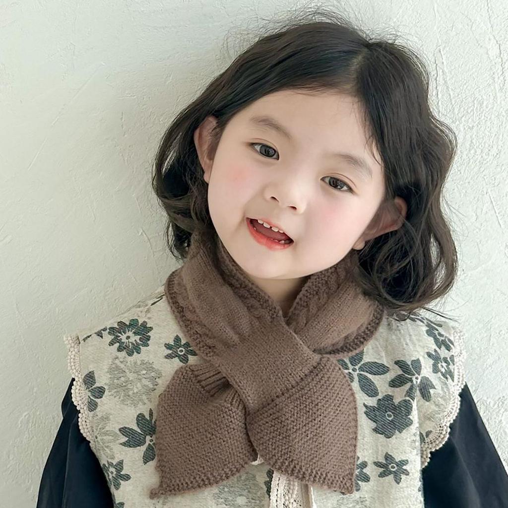 Kids Winter Warm Scarves Children Girl Woolen Knit Short Cross Neck Covers Snood Solid Color Outdoor Windproof Neckerchief